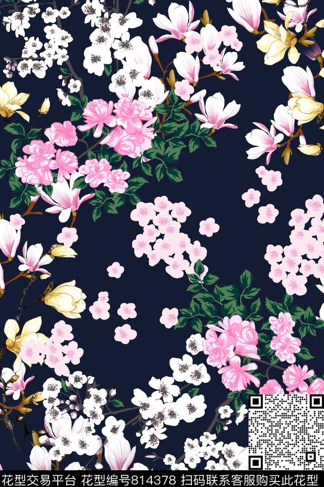 小碎花花卉梅花传统印花华亿平台下载（图片编号: 814378） - 瓦栏（Walan）