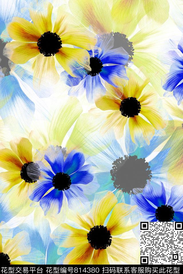 大花花卉花朵数码印花华亿平台下载（图片编号: 814380） - 瓦栏（Walan）
