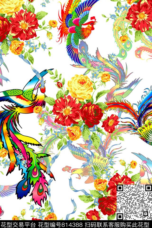 水彩中国风花卉数码印花华亿平台下载（图片编号: 814388） - 瓦栏（Walan）