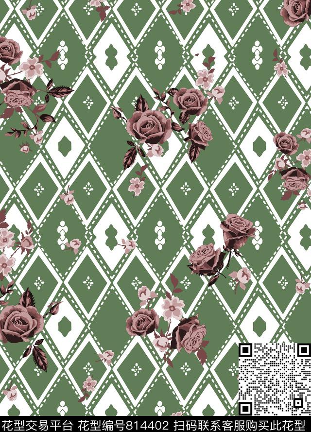 小碎花花卉几何传统印花华亿平台下载（图片编号: 814402） - 瓦栏（Walan）