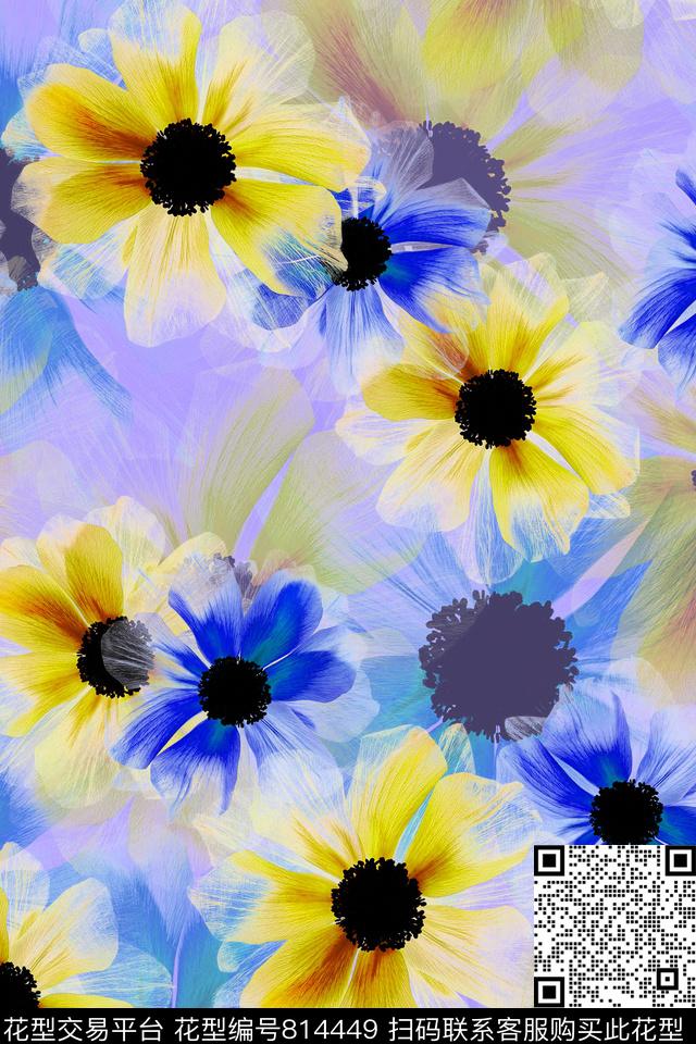 大花花卉花朵数码印花华亿平台下载（图片编号: 814449） - 瓦栏（Walan）