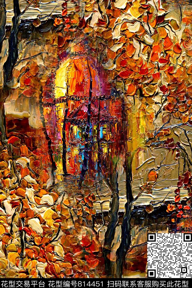 抽象几何油画数码印花华亿平台下载（图片编号: 814451） - 瓦栏（Walan）