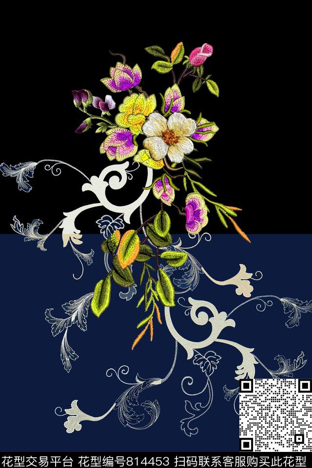 时尚刺绣花卉数码印花华亿平台下载（图片编号: 814453） - 瓦栏（Walan）