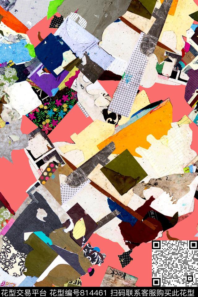 抽象几何拼接数码印花华亿平台下载（图片编号: 814461） - 瓦栏（Walan）
