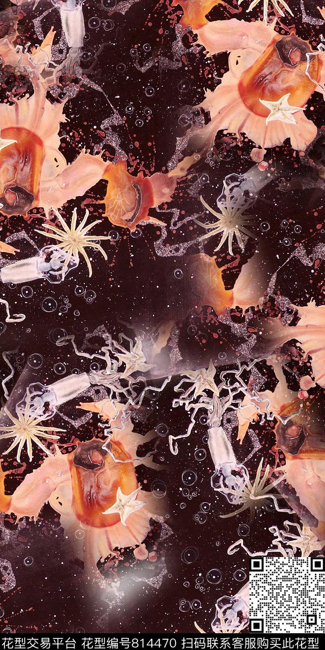 满版花乱花抽象数码印花华亿平台下载（图片编号: 814470） - 瓦栏（Walan）