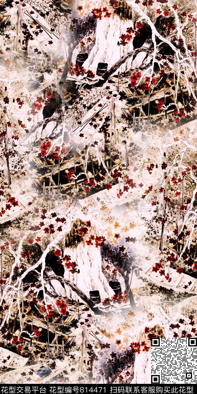 满版花乱花花卉数码印花华亿平台下载（图片编号: 814471） - 瓦栏（Walan）