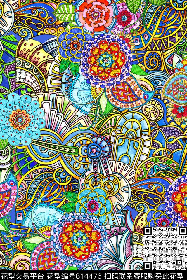 民族风几何漩涡数码印花华亿平台下载（图片编号: 814476） - 瓦栏（Walan）