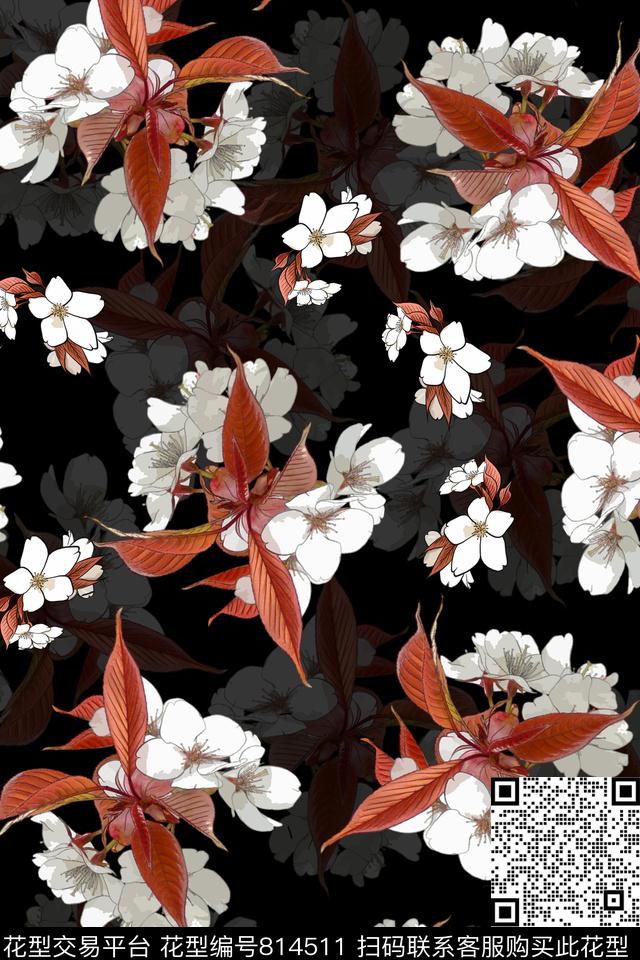 花卉乱花大花数码印花华亿平台下载（图片编号: 814511） - 瓦栏（Walan）