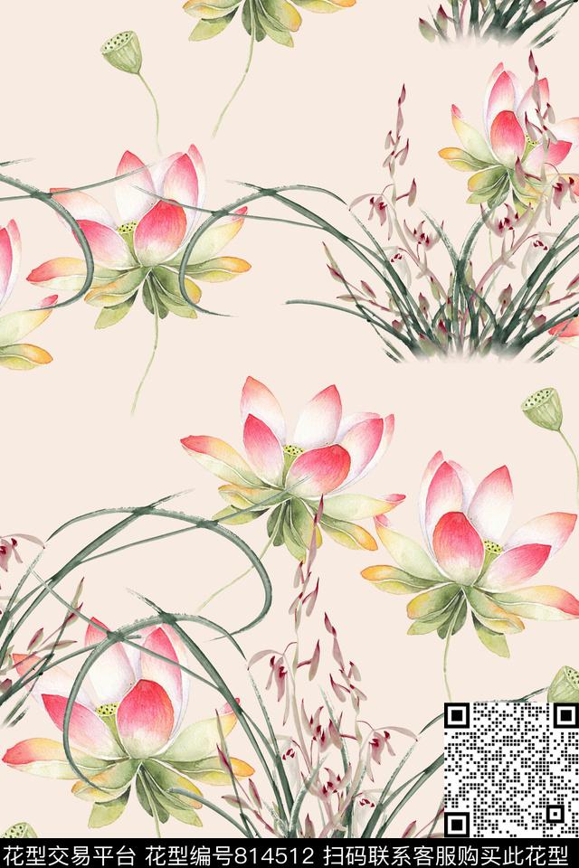 花卉兰花荷花数码印花华亿平台下载（图片编号: 814512） - 瓦栏（Walan）