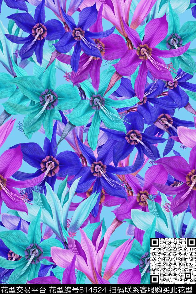 花卉百合大花数码印花华亿平台下载（图片编号: 814524） - 瓦栏（Walan）