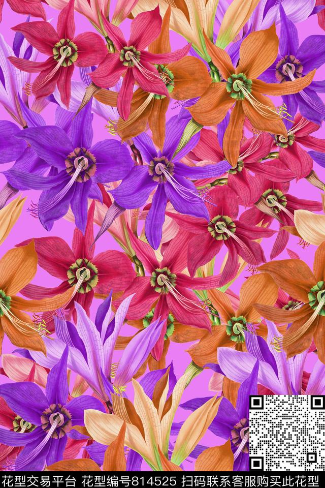 花卉百合大花数码印花华亿平台下载（图片编号: 814525） - 瓦栏（Walan）