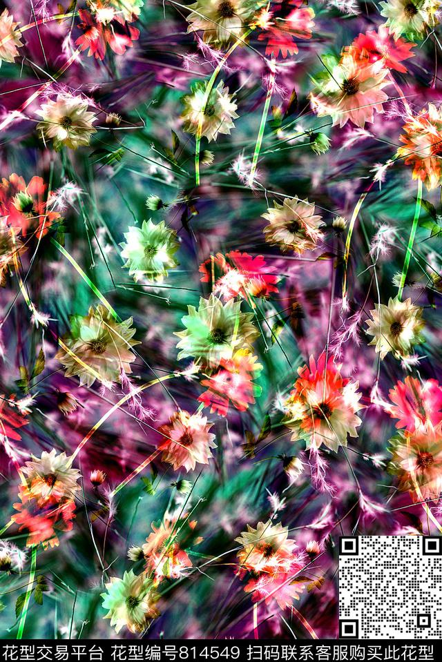 女装花卉抽象花卉数码印花华亿平台下载（图片编号: 814549） - 瓦栏（Walan）