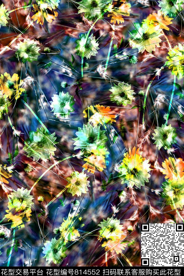 女装花卉抽象花卉数码印花华亿平台下载（图片编号: 814552） - 瓦栏（Walan）