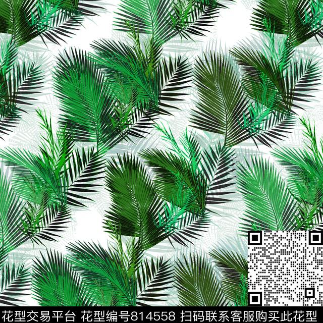 天堂鸟花棕榈叶热带传统印花华亿平台下载（图片编号: 814558） - 瓦栏（Walan）