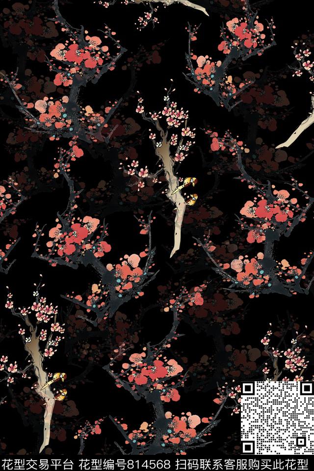 花朵小碎花桃花数码印花华亿平台下载（图片编号: 814568） - 瓦栏（Walan）