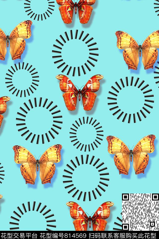 蝴蝶时尚蝴蝶写意圆圈数码印花华亿平台下载（图片编号: 814569） - 瓦栏（Walan）