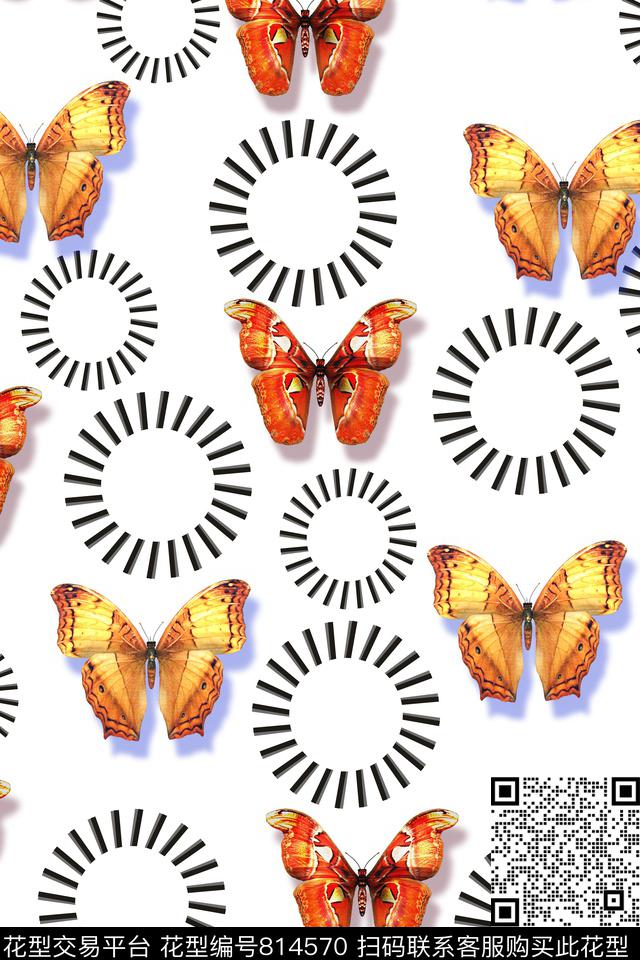 蝴蝶时尚蝴蝶写意圆圈数码印花华亿平台下载（图片编号: 814570） - 瓦栏（Walan）
