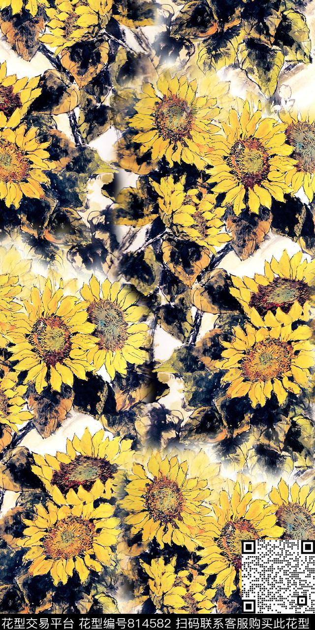 数码花卉类向日葵花卉数码印花华亿平台下载（图片编号: 814582） - 瓦栏（Walan）