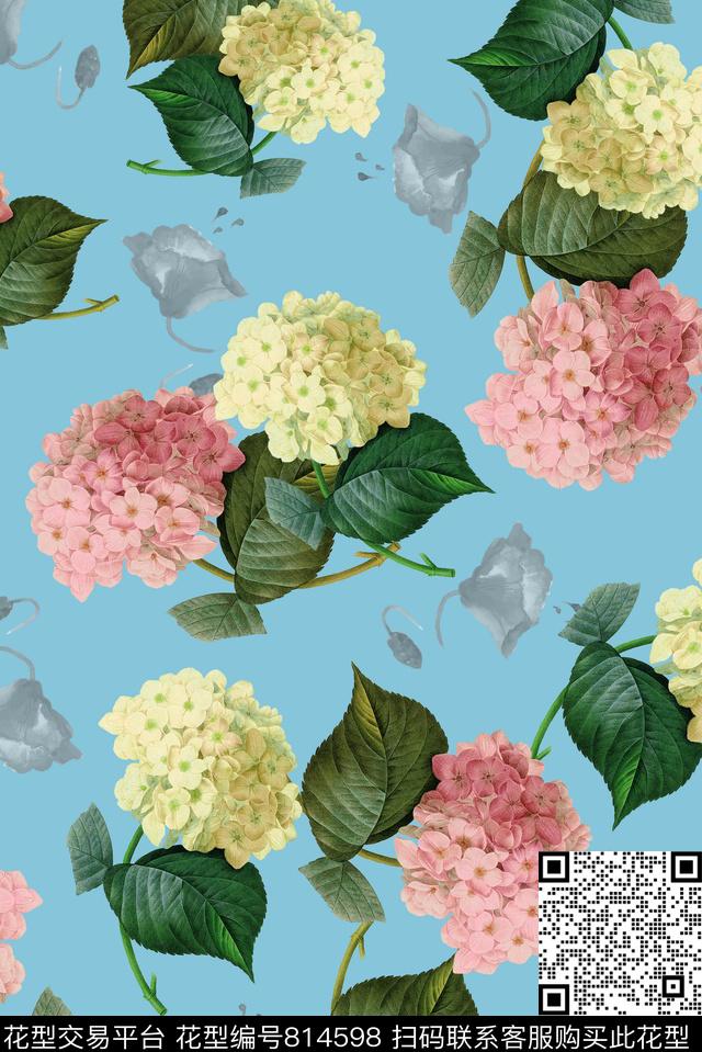 手绘花卉大花小清新数码印花华亿平台下载（图片编号: 814598） - 瓦栏（Walan）