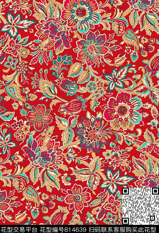 火腿花佩斯利民族风传统印花华亿平台下载（图片编号: 814639） - 瓦栏（Walan）