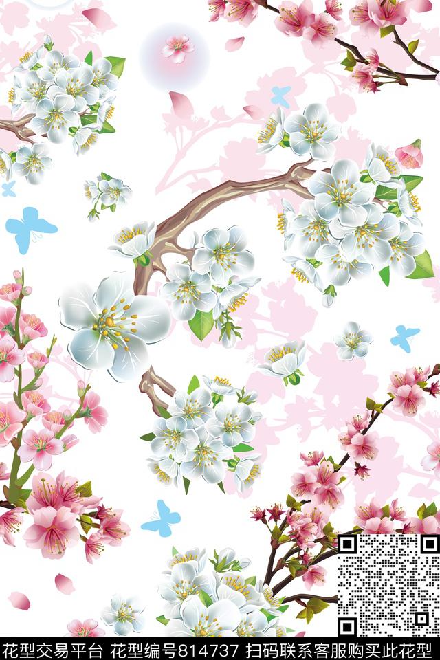 大花圆点花卉数码印花华亿平台下载（图片编号: 814737） - 瓦栏（Walan）