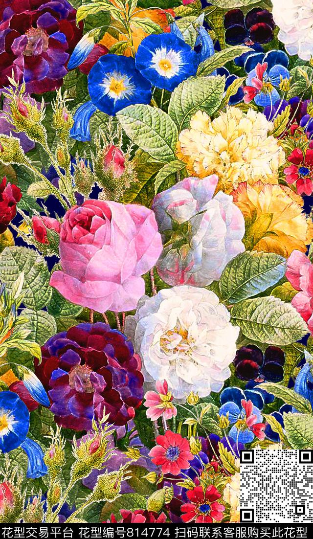 玫瑰三色堇花瓣数码印花华亿平台下载（图片编号: 814774） - 瓦栏（Walan）