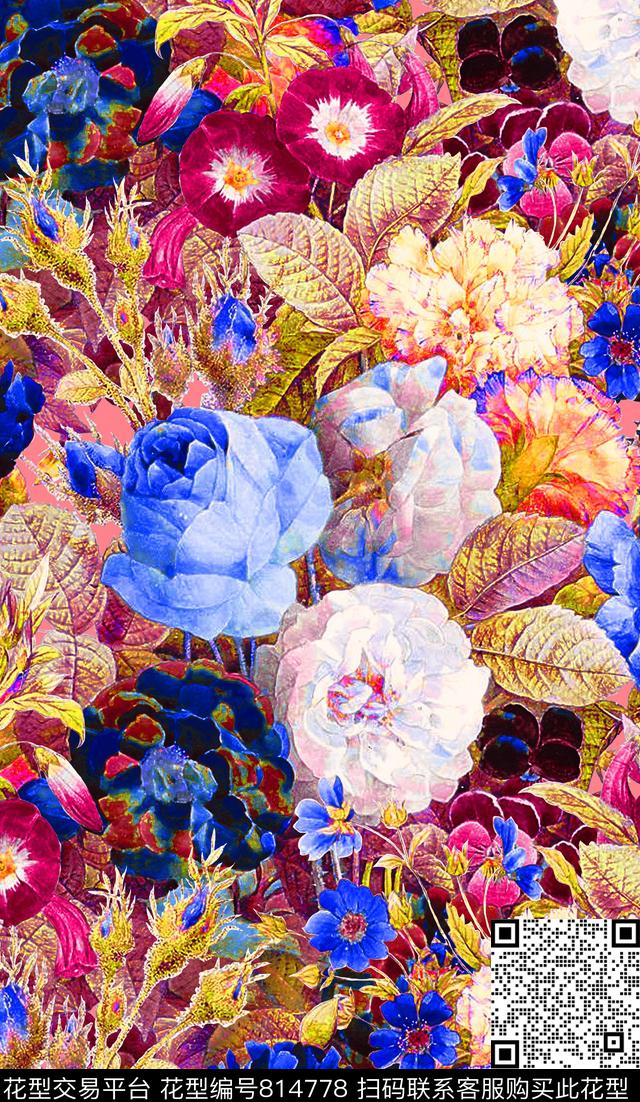 玫瑰三色堇花瓣数码印花华亿平台下载（图片编号: 814778） - 瓦栏（Walan）