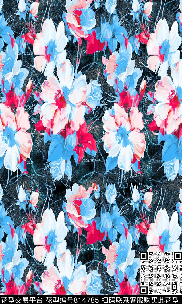 大花花朵花卉数码印花华亿平台下载（图片编号: 814785） - 瓦栏（Walan）