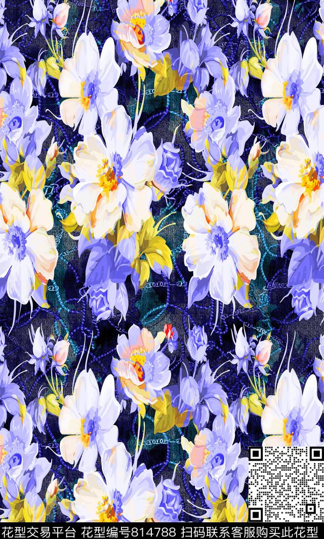 大花花朵花卉数码印花华亿平台下载（图片编号: 814788） - 瓦栏（Walan）