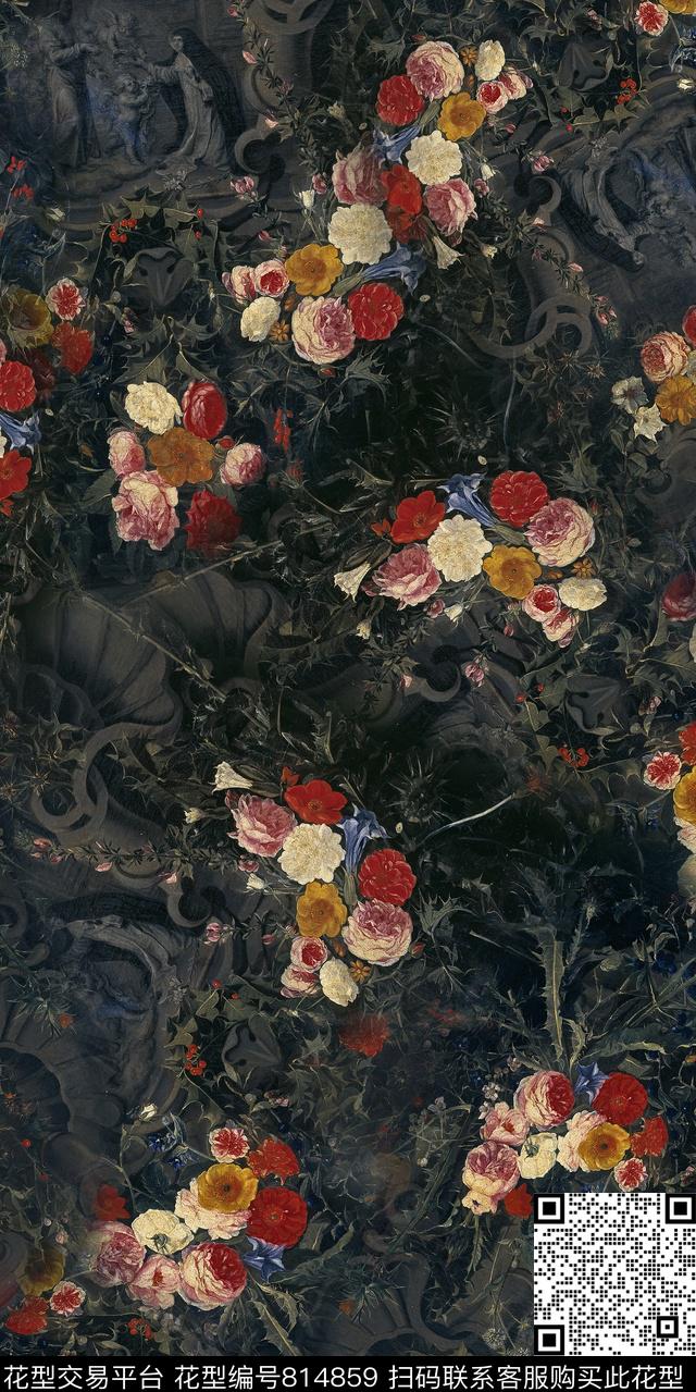 雏菊康乃馨玉兰花数码印花华亿平台下载（图片编号: 814859） - 瓦栏（Walan）