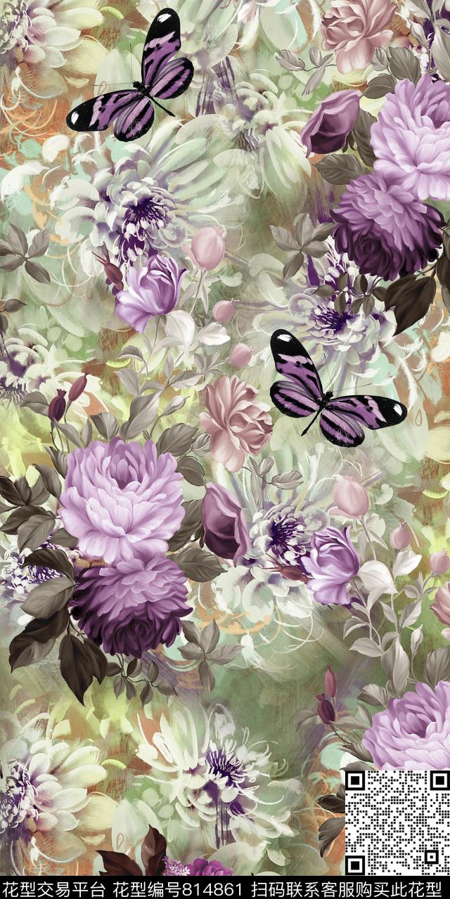 百合兰花玫瑰数码印花华亿平台下载（图片编号: 814861） - 瓦栏（Walan）