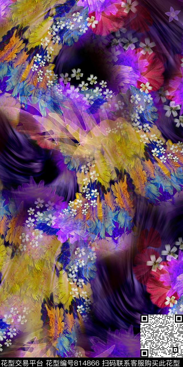 花朵兰花乱花数码印花华亿平台下载（图片编号: 814866） - 瓦栏（Walan）
