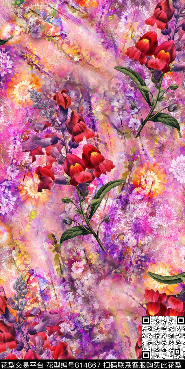 玫瑰牡丹兰花数码印花华亿平台下载（图片编号: 814867） - 瓦栏（Walan）