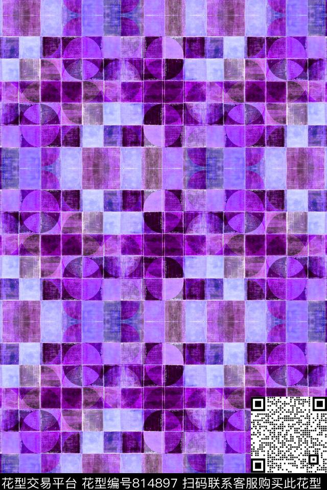不规则几何方格色块数码印花华亿平台下载（图片编号: 814897） - 瓦栏（Walan）