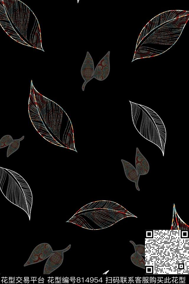 趣味白色树叶、传统印花华亿平台下载（图片编号: 814954） - 瓦栏（Walan）