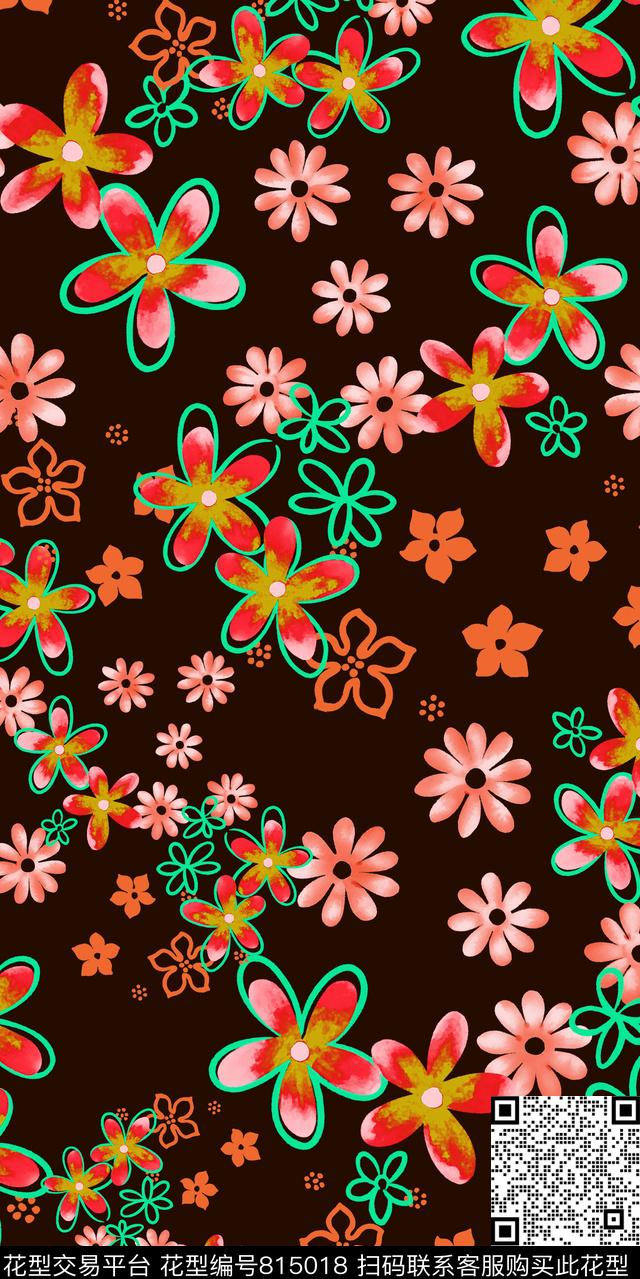 花卉创意满版数码印花华亿平台下载（图片编号: 815018） - 瓦栏（Walan）