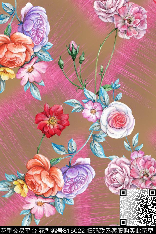 手绘花卉植物数码印花华亿平台下载（图片编号: 815022） - 瓦栏（Walan）