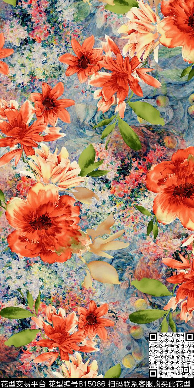 玫瑰牡丹兰花数码印花华亿平台下载（图片编号: 815066） - 瓦栏（Walan）