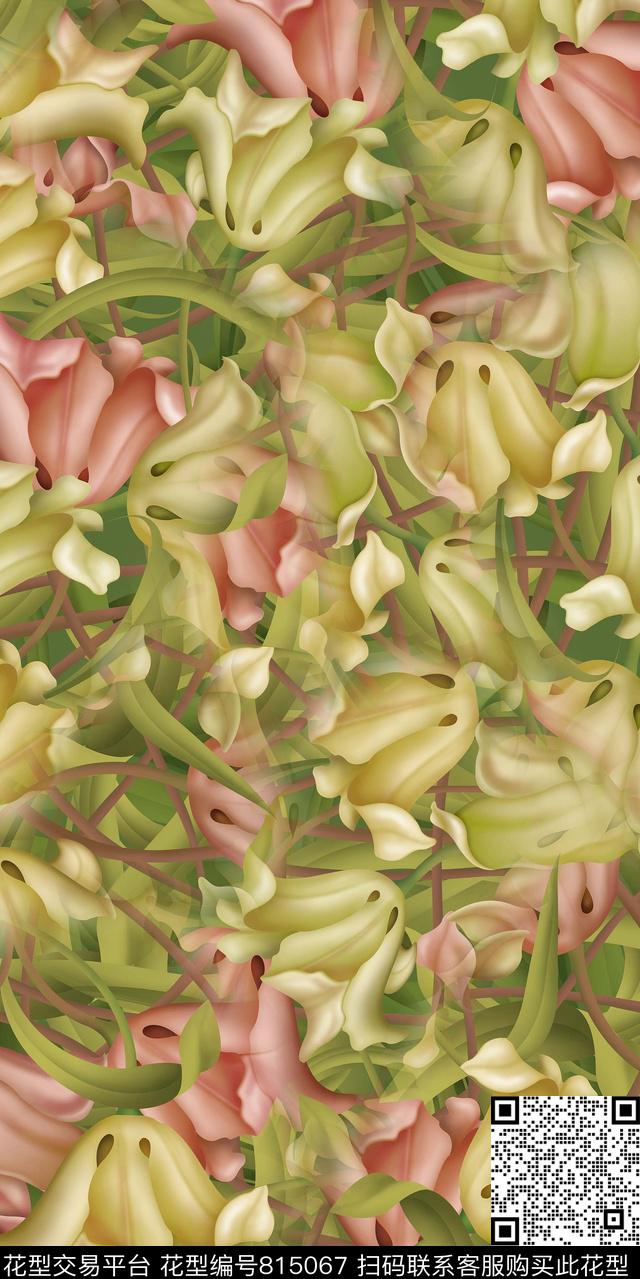 花卉满版散花荷花数码印花华亿平台下载（图片编号: 815067） - 瓦栏（Walan）