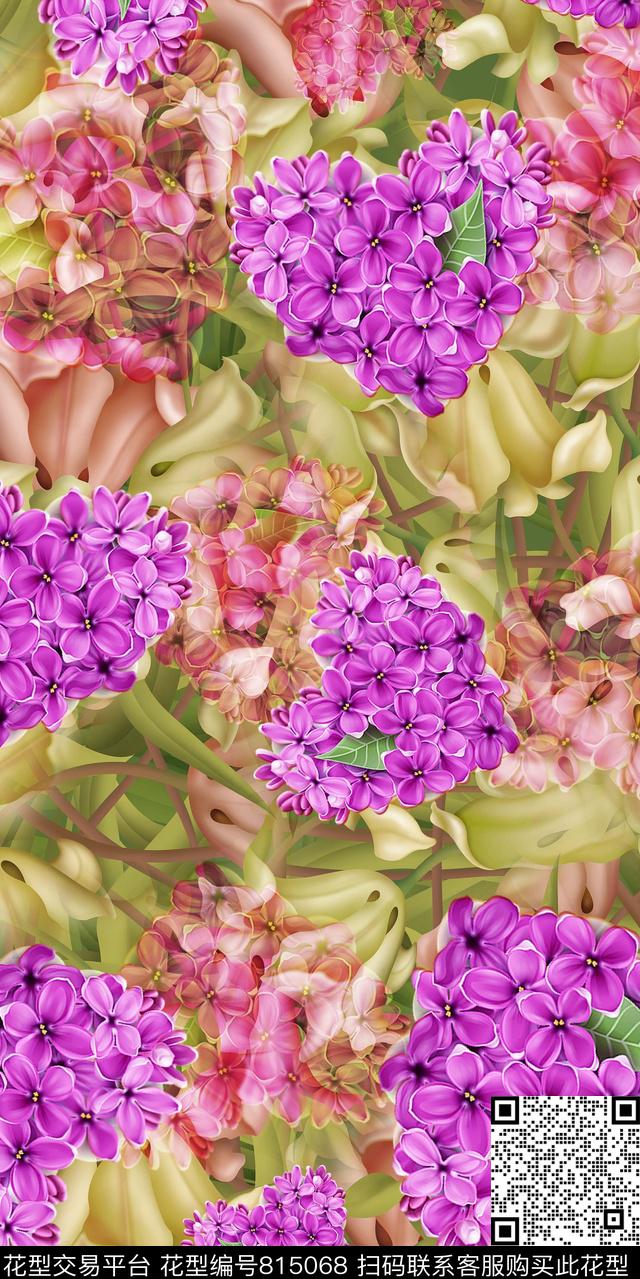 玫瑰牡丹兰花数码印花华亿平台下载（图片编号: 815068） - 瓦栏（Walan）