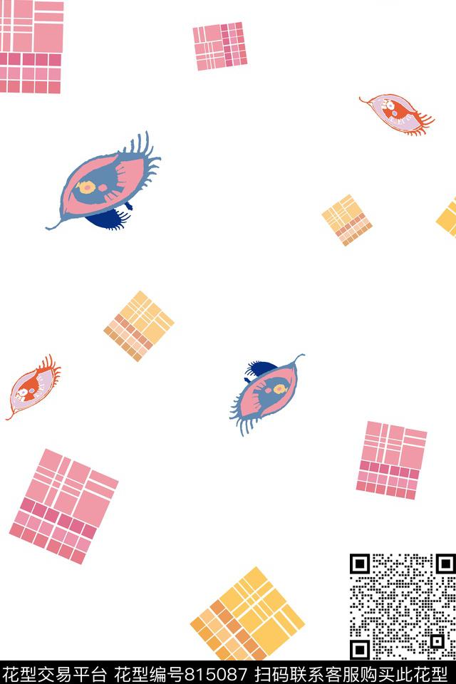 格子眼晴趣味传统印花华亿平台下载（图片编号: 815087） - 瓦栏（Walan）