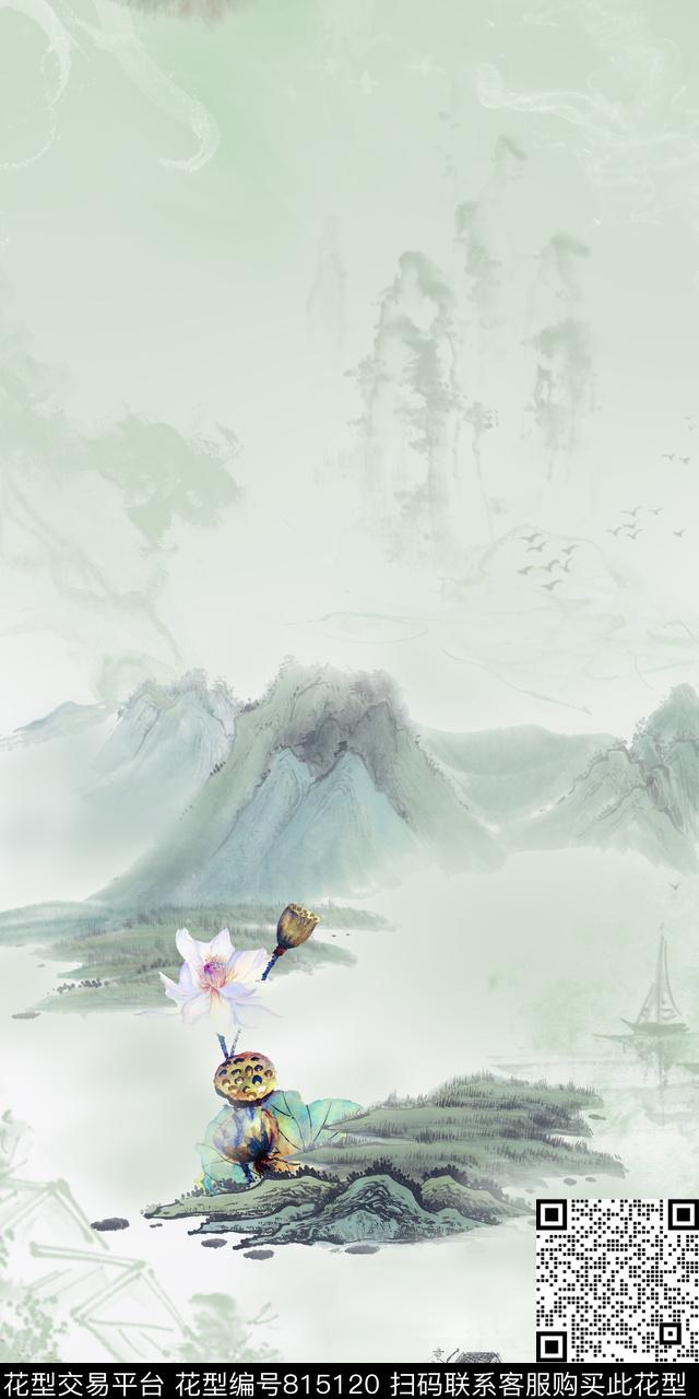 风景中国风山水数码印花华亿平台下载（图片编号: 815120） - 瓦栏（Walan）