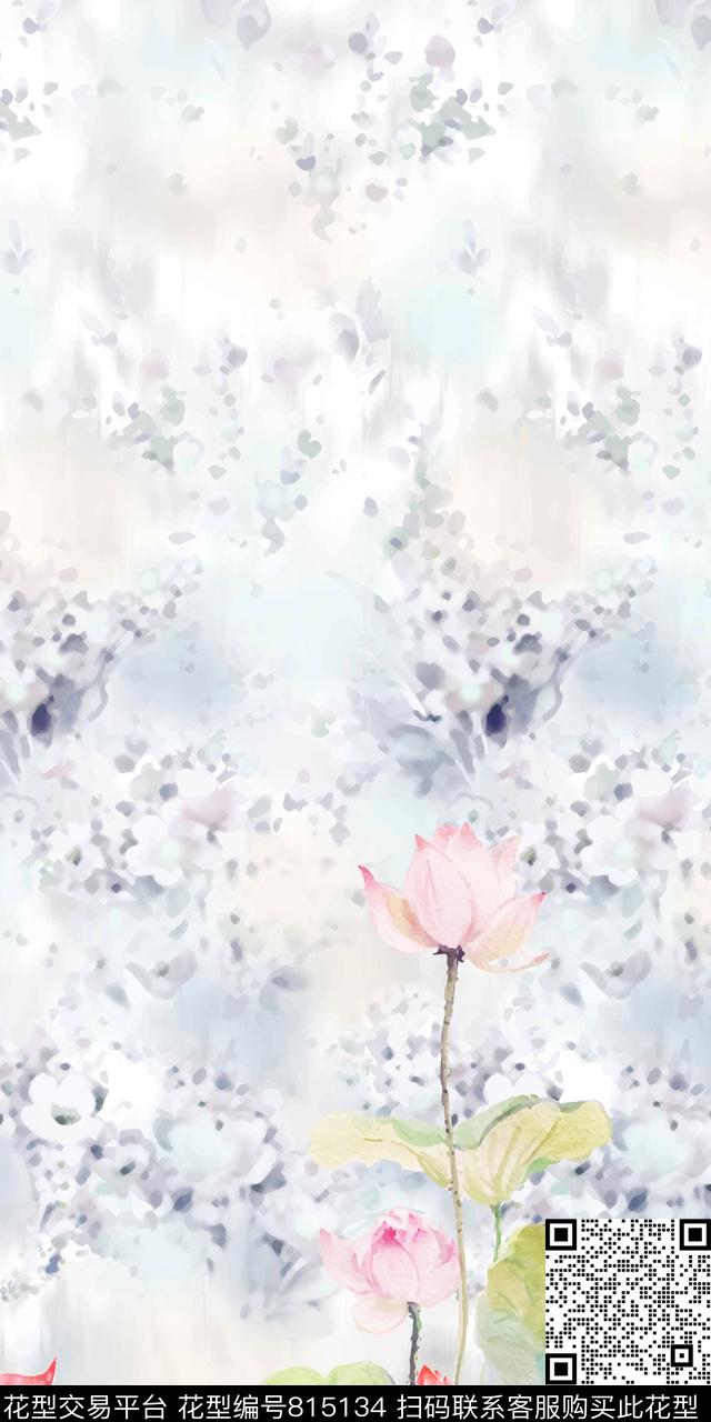 自然休闲中国风荷花数码印花华亿平台下载（图片编号: 815134） - 瓦栏（Walan）