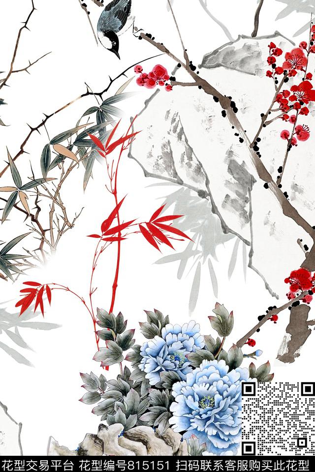 女装中国风山水花鸟数码印花华亿平台下载（图片编号: 815151） - 瓦栏（Walan）