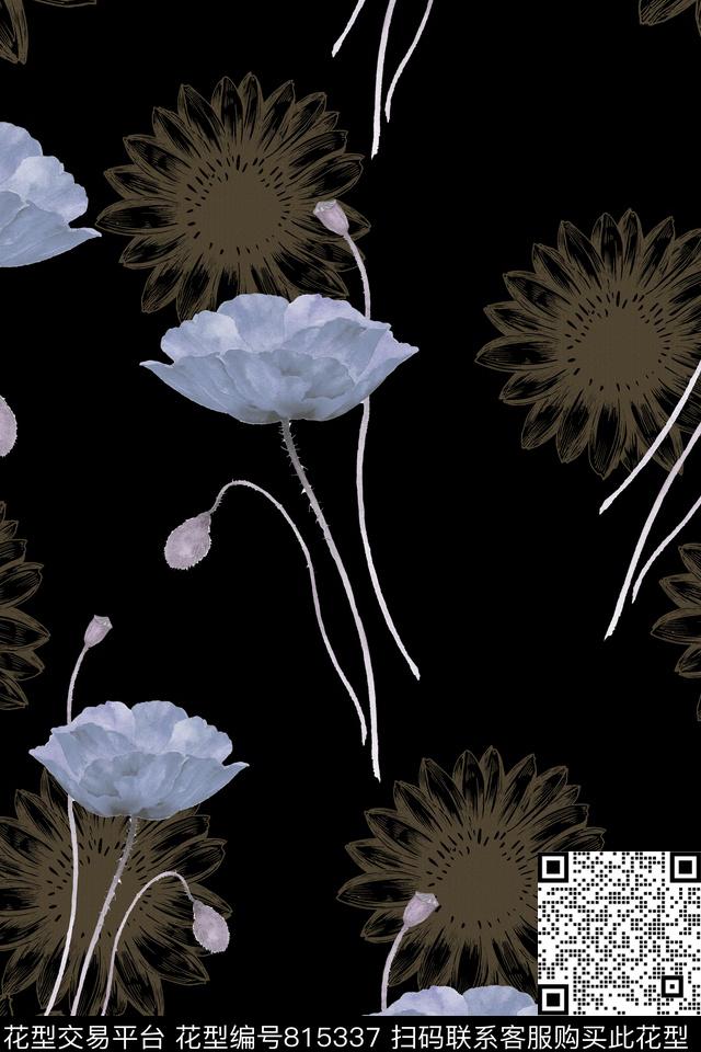 花卉罂粟花菊花数码印花华亿平台下载（图片编号: 815337） - 瓦栏（Walan）