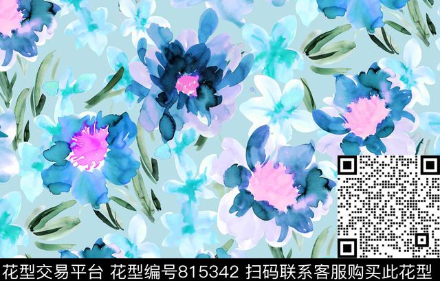 大花花卉手绘数码印花华亿平台下载（图片编号: 815342） - 瓦栏（Walan）