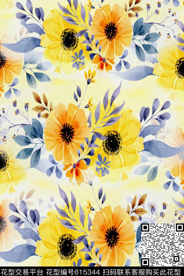 花朵大花菊花数码印花华亿平台下载（图片编号: 815344） - 瓦栏（Walan）