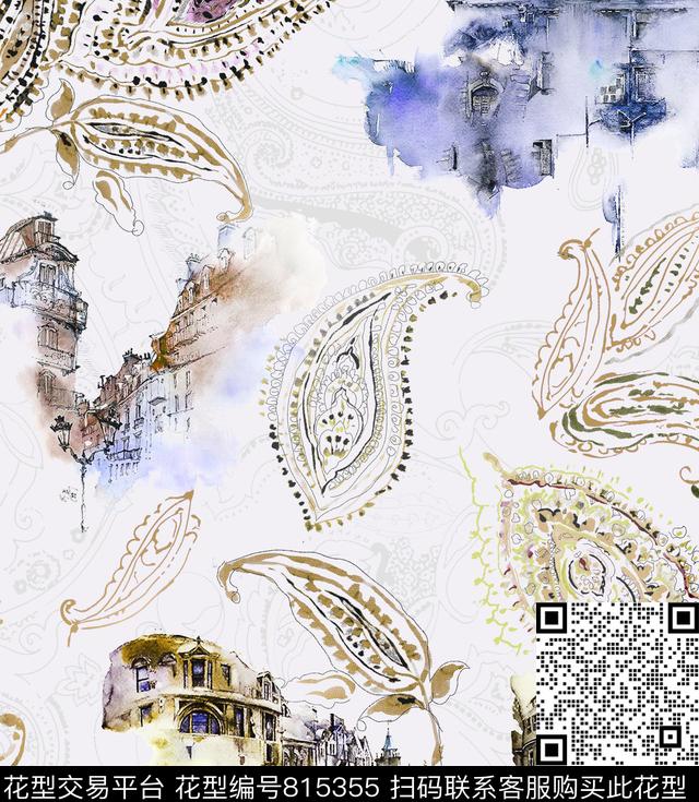 火腿花佩斯利手绘数码印花华亿平台下载（图片编号: 815355） - 瓦栏（Walan）