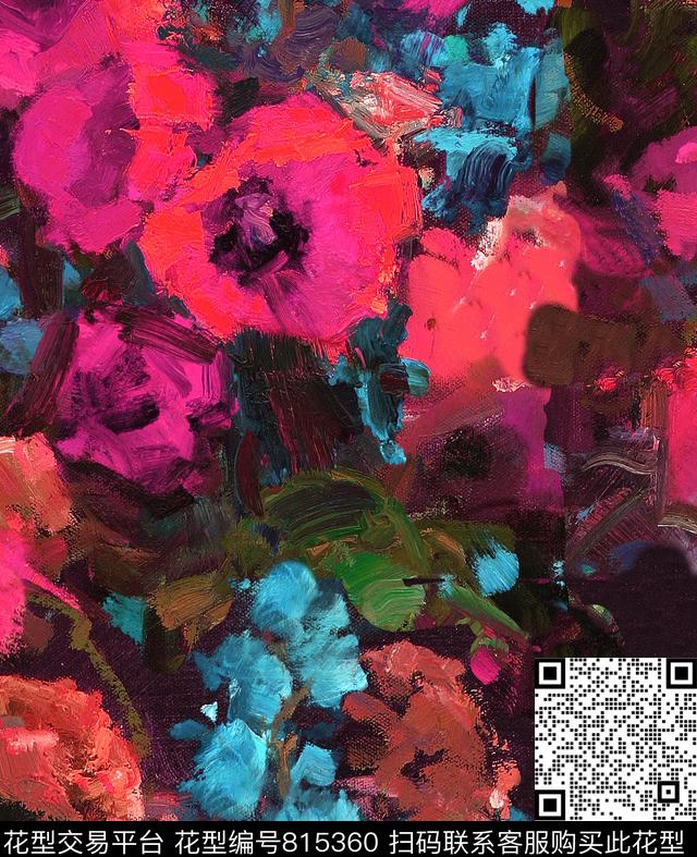 大花手绘花卉数码印花华亿平台下载（图片编号: 815360） - 瓦栏（Walan）