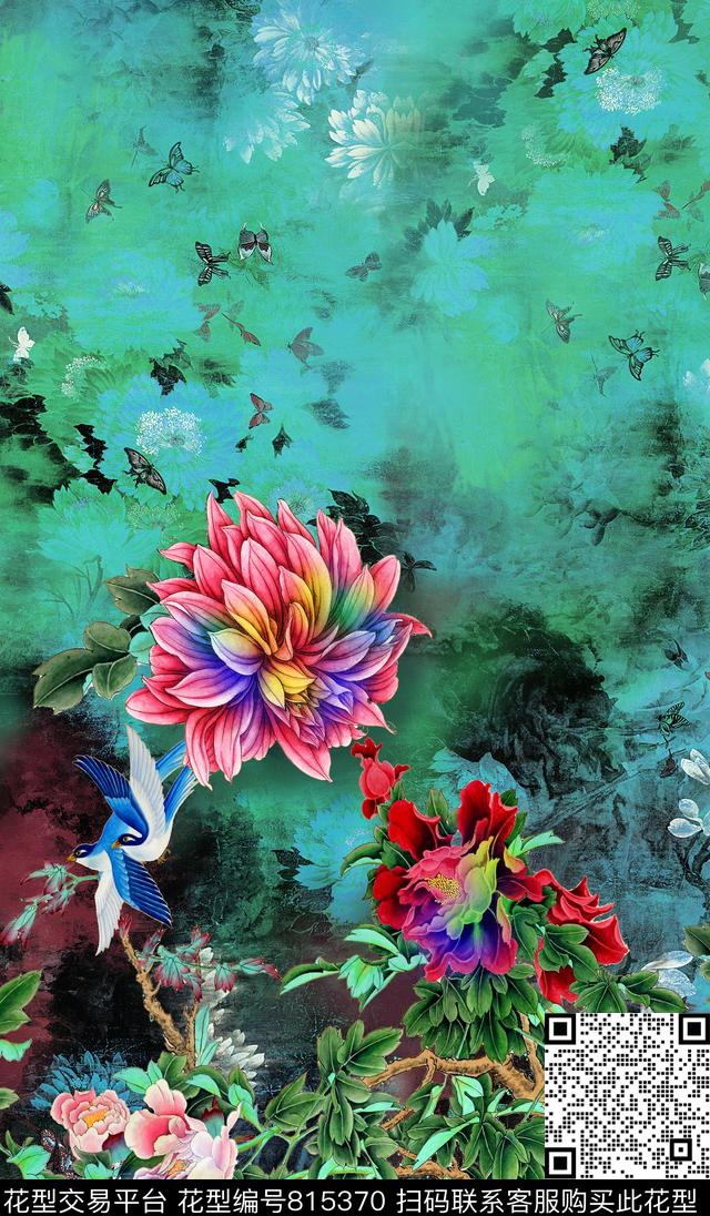 水彩花卉肌理数码印花华亿平台下载（图片编号: 815370） - 瓦栏（Walan）